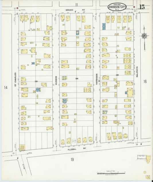 Sanborn Fire Insurance Map from Johnson City, Broome County, New York (1918), Sheet #0015 - Historic Sanborn Fire Insurance Map Print, vintage old map wall art, antique decor, genealogy gift, New York New York map