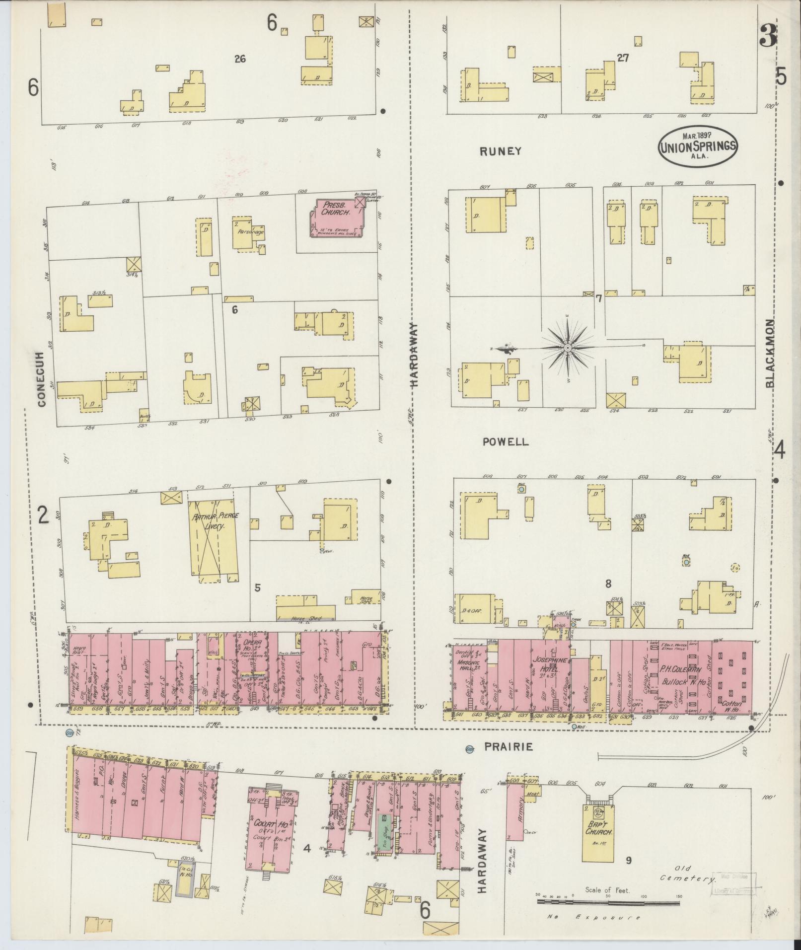 Sanborn Fire Insurance Map from Union Springs, Bullock County, Alabama (1897), Sheet #0003 - Complete Map Set gallery image, historic Sanborn map, vintage wall art, Alabama Alabama