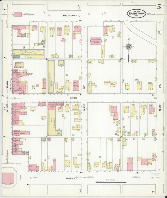 Sanborn Fire Insurance Map from Bardstown, Nelson County, Kentucky (1910), Sheet #0005 - Historic Sanborn Fire Insurance Map Print, vintage old map wall art, antique decor, genealogy gift, Kentucky Kentucky map