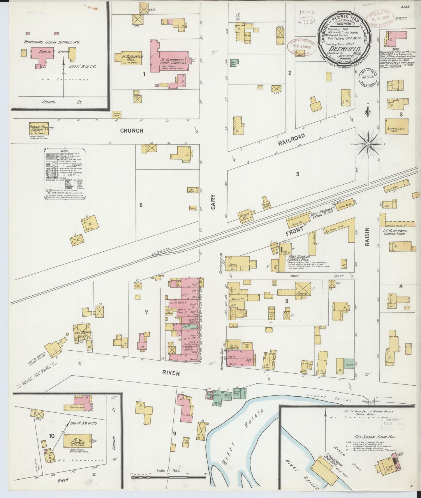 Sanborn Fire Insurance Map from Deerfield, Lenawee County, Michigan (1899), Sheet #0001 - Historic Sanborn Fire Insurance Map Print, vintage old map wall art, antique decor, genealogy gift, Michigan Michigan map