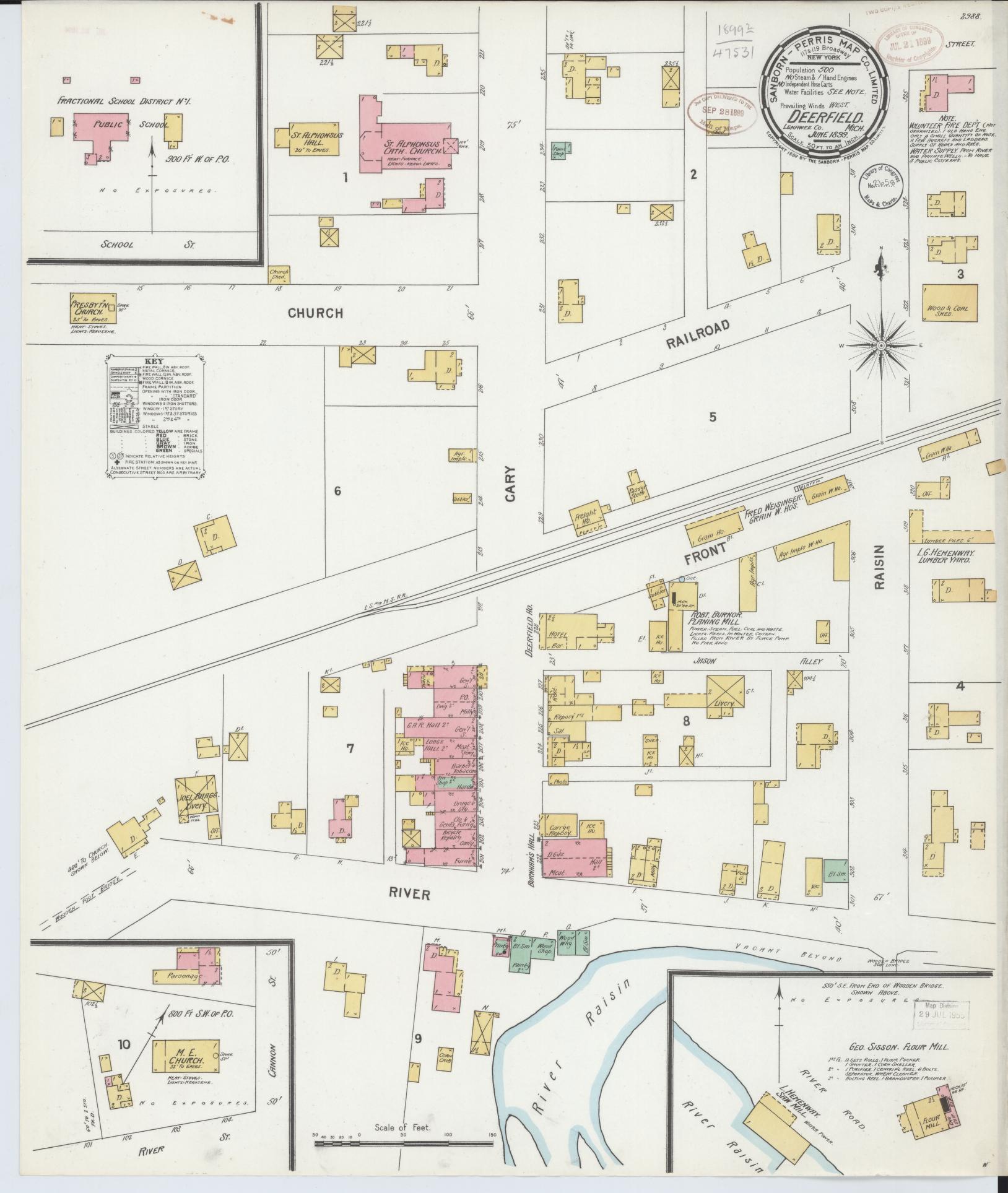 Sanborn Fire Insurance Map from Deerfield, Lenawee County, Michigan (1899), Sheet #0001 - Historic Sanborn Fire Insurance Map Print, vintage old map wall art, antique decor, genealogy gift, Michigan Michigan map