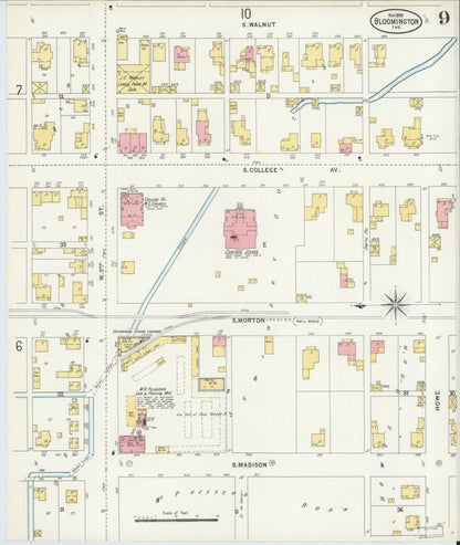 Sanborn Fire Insurance Map from Bloomington, Monroe County, Indiana (1898), Sheet #0009 - Historic Sanborn Fire Insurance Map Print, vintage old map wall art, antique decor, genealogy gift, Indiana Indiana map