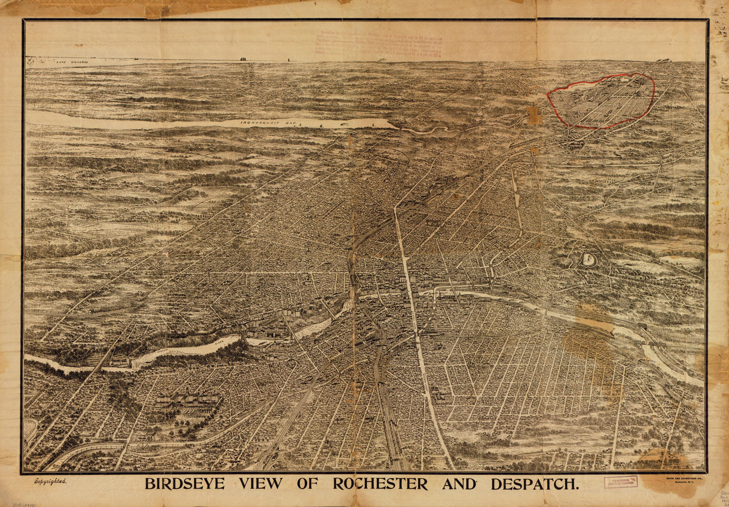 Birdseye view of Rochester and Despatch (1910) – Historic Bird’s-Eye View Panorama Print