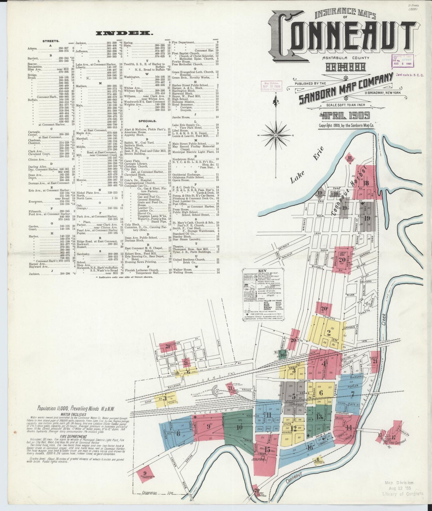 Sanborn Fire Insurance Map from Conneaut, Ashtabula County, Ohio (1909), Sheet #0001 - Complete Map Set gallery image, historic Sanborn map, vintage wall art, Ohio Ohio
