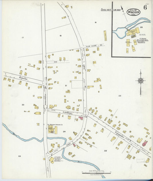 Sanborn Fire Insurance Map from Windsor, Hartford County, Connecticut (1921), Sheet #0006 - Historic Sanborn Fire Insurance Map Print, vintage old map wall art, antique decor, genealogy gift, Connecticut Connecticut map
