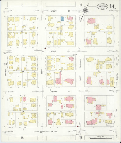 Sanborn Fire Insurance Map from Cheyenne, Laramie County, Wyoming (1912), Sheet #0014 - Complete Map Set gallery image, historic Sanborn map, vintage wall art, Wyoming Wyoming