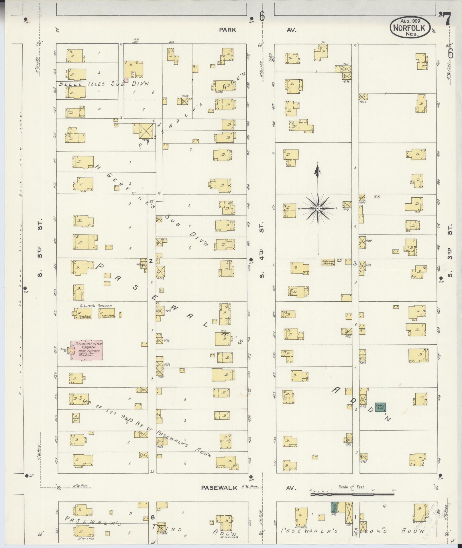 Sanborn Fire Insurance Map from Norfolk, Madison County, Nebraska (1909), Sheet #0007 - Complete Map Set gallery image, historic Sanborn map, vintage wall art, Nebraska Nebraska