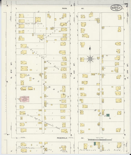 Sanborn Fire Insurance Map from Norfolk, Madison County, Nebraska (1909), Sheet #0007 - Complete Map Set gallery image, historic Sanborn map, vintage wall art, Nebraska Nebraska