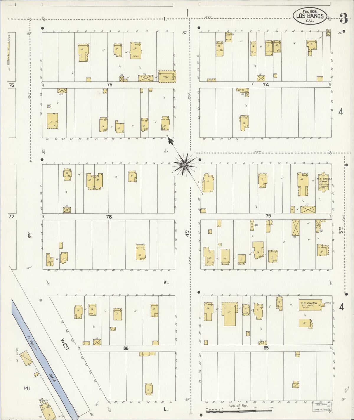 Sanborn Fire Insurance Map from Los Banos, Merced County, California (1908), Sheet #0003 - Complete Map Set gallery image, historic Sanborn map, vintage wall art, California California