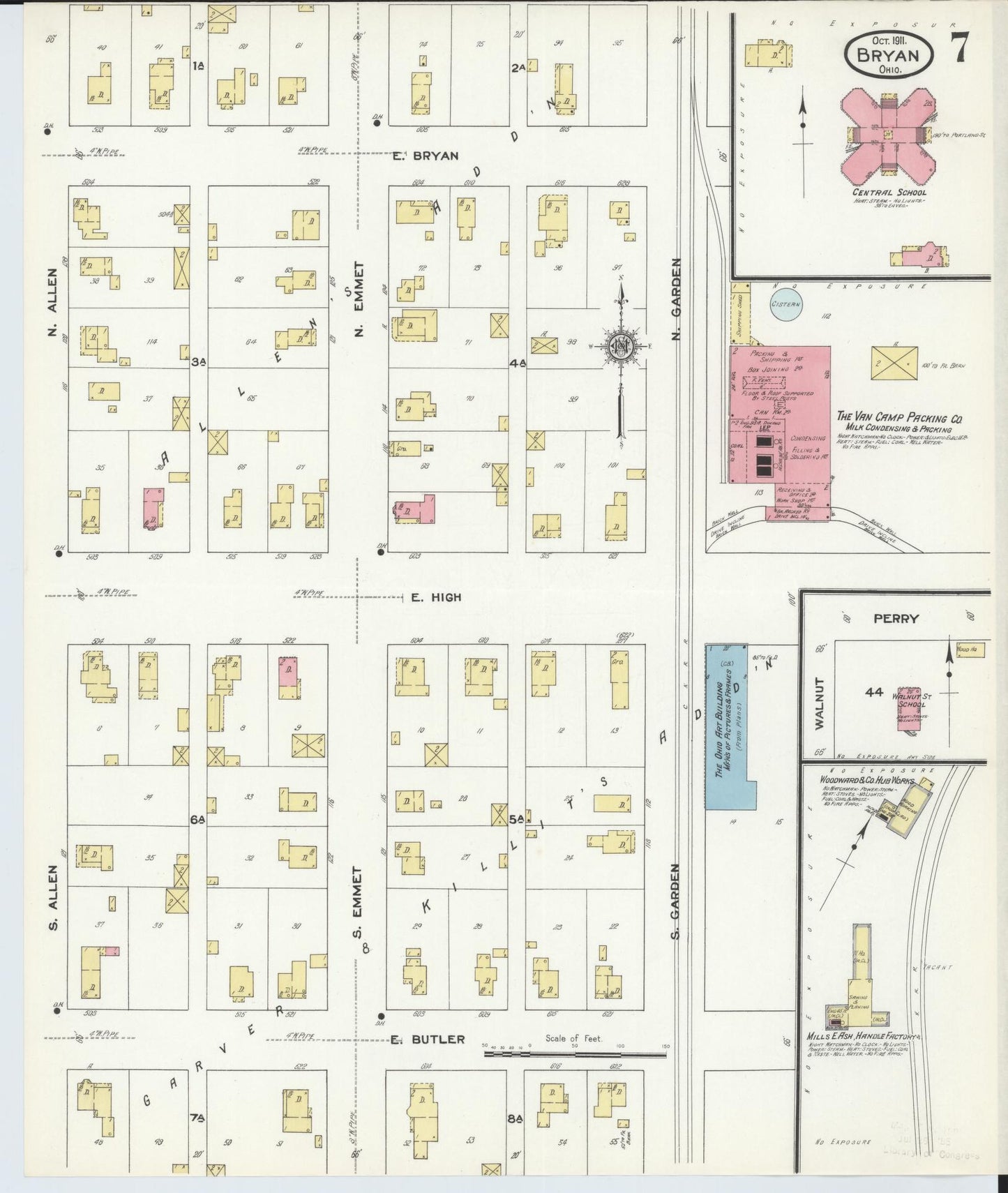 Sanborn Fire Insurance Map from Bryan, Williams County, Ohio (1911), Sheet #0007 - Historic Sanborn Fire Insurance Map Print, vintage old map wall art, antique decor, genealogy gift, Ohio Ohio map