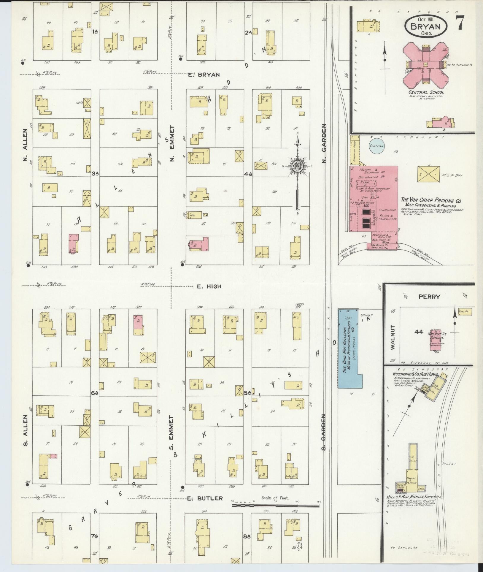 Sanborn Fire Insurance Map from Bryan, Williams County, Ohio (1911), Sheet #0007 - Historic Sanborn Fire Insurance Map Print, vintage old map wall art, antique decor, genealogy gift, Ohio Ohio map