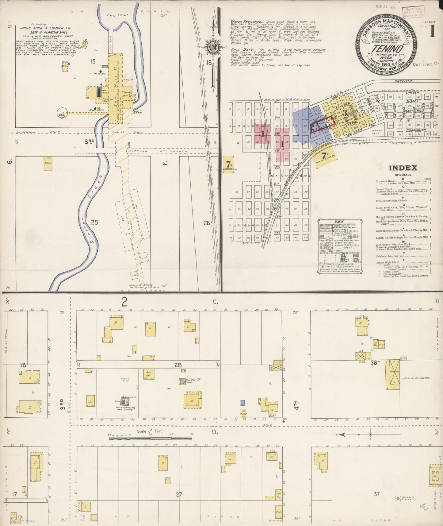 Sanborn Fire Insurance Map from Tenino, Thurston County, Washington (1910), Sheet #0001 - Complete Map Set gallery image, historic Sanborn map, vintage wall art, Washington Washington