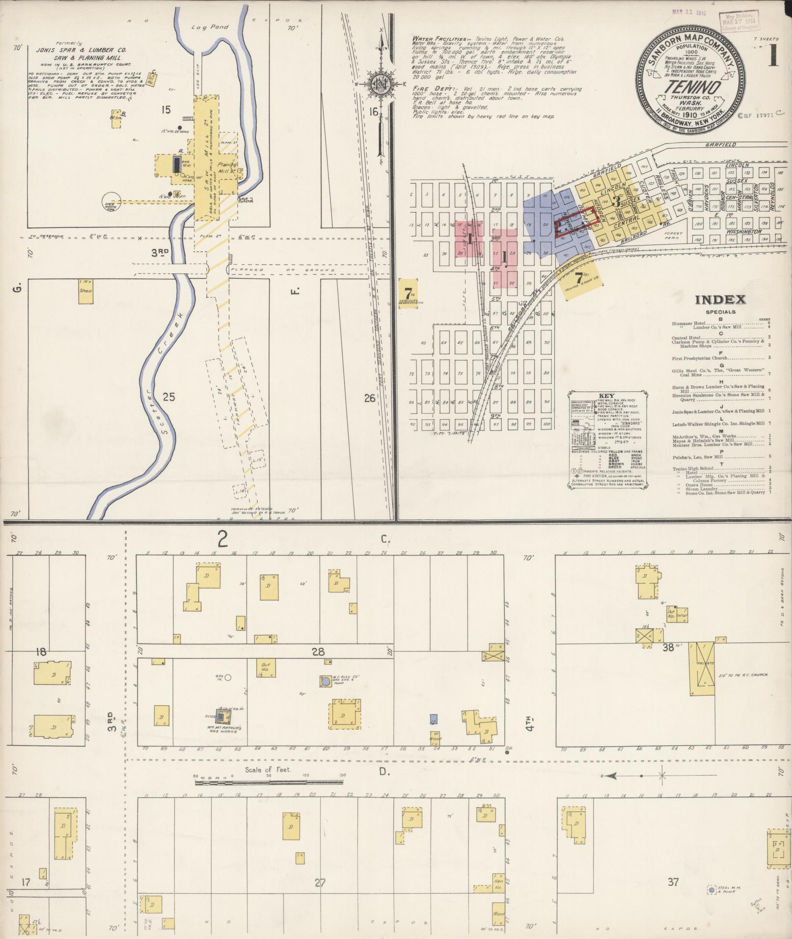 Sanborn Fire Insurance Map from Tenino, Thurston County, Washington (1910), Sheet #0001 - Complete Map Set gallery image, historic Sanborn map, vintage wall art, Washington Washington