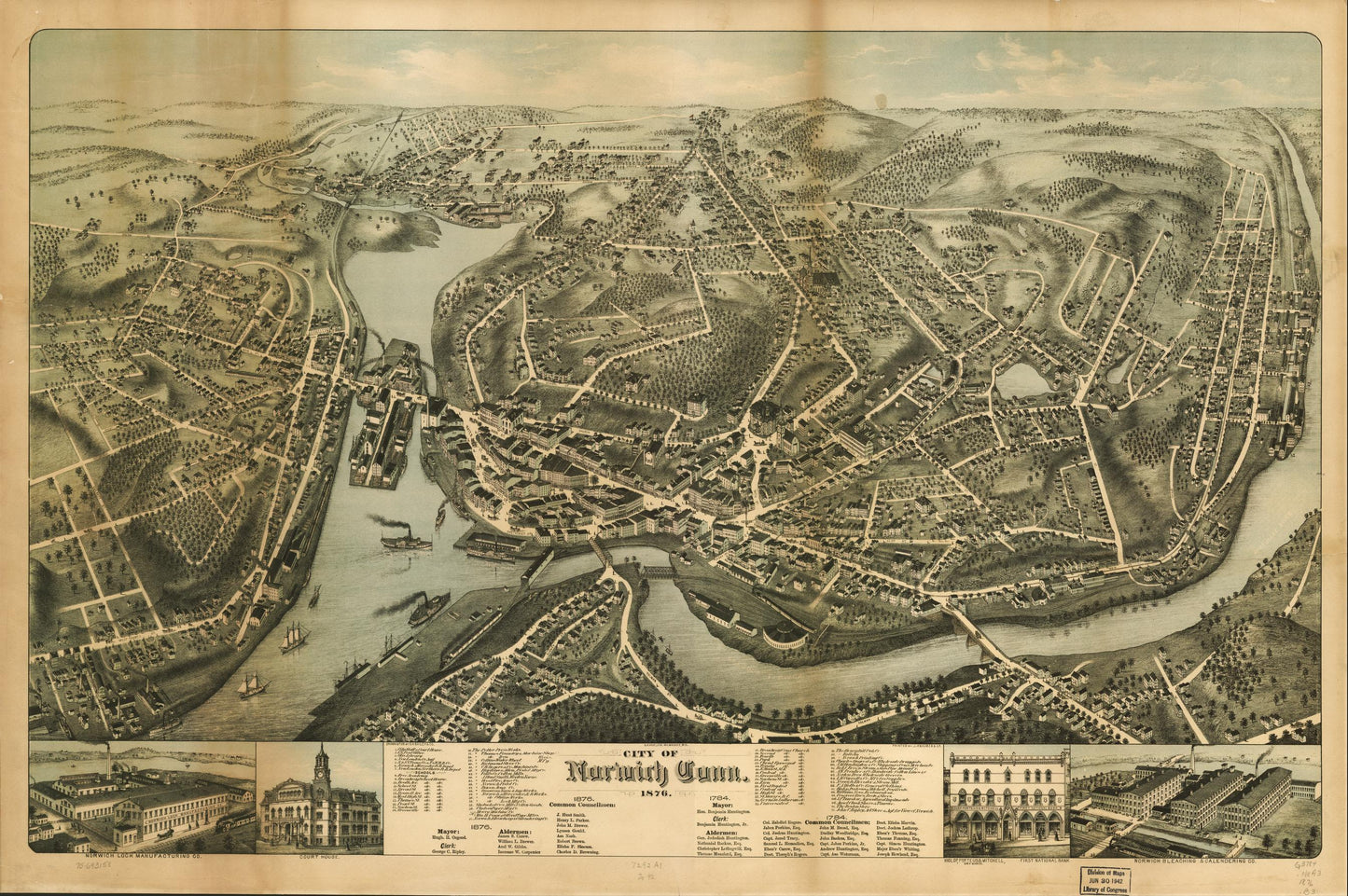 City of Norwich, Conn. 1876. (1876) – Historic Bird’s-Eye View Panorama Print