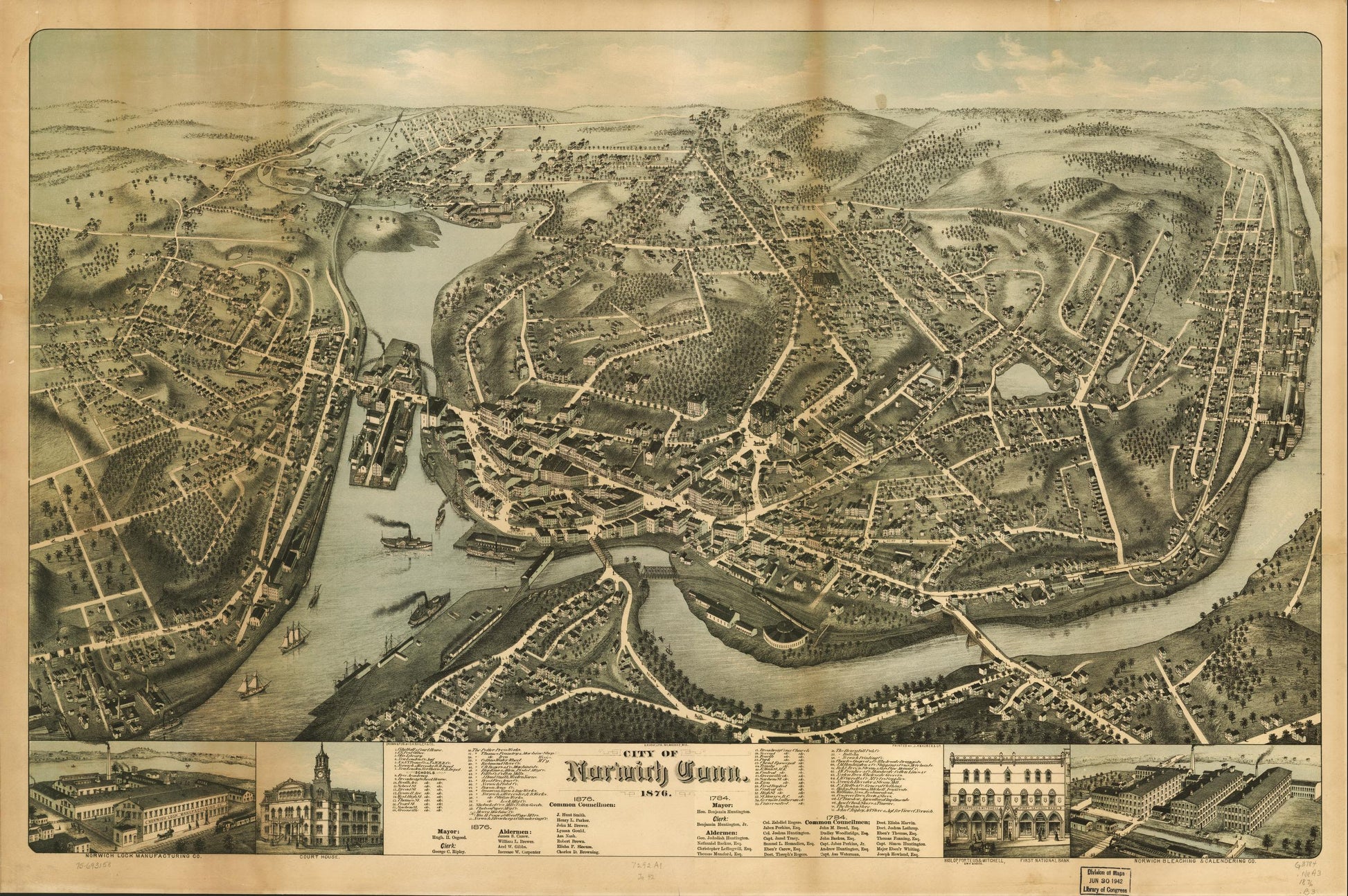 City of Norwich, Conn. 1876. (1876) – Historic Bird’s-Eye View Panorama Print