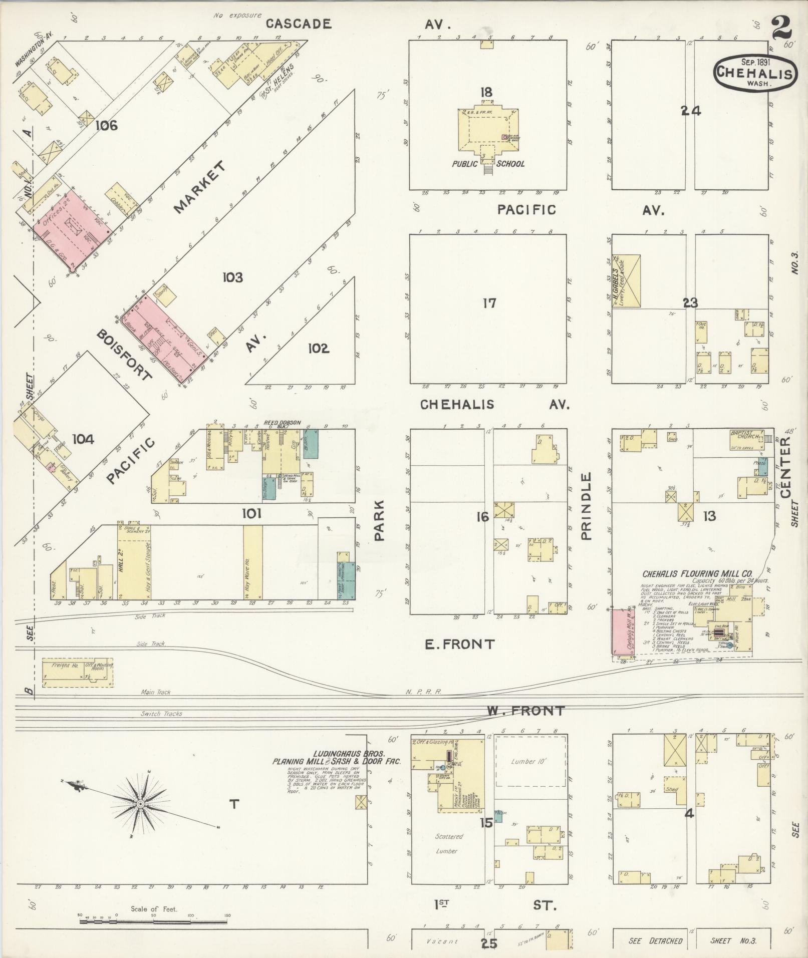 Sanborn Fire Insurance Map from Chehalis, Lewis County, Washington (1891), Sheet #0002 - Complete Map Set gallery image, historic Sanborn map, vintage wall art, Washington Washington