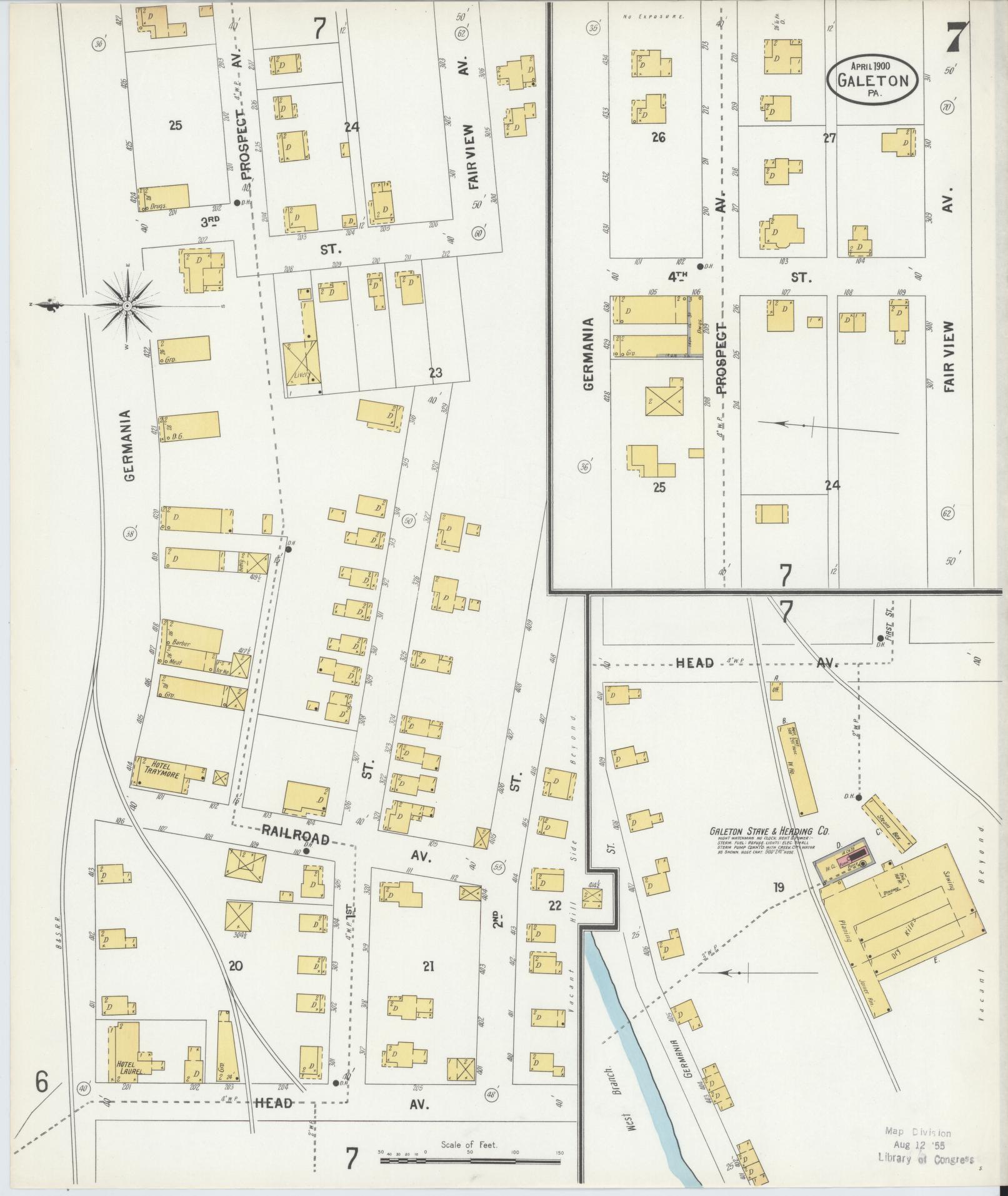 Sanborn Fire Insurance Map from Galeton, Potter County, Pennsylvania (1900), Sheet #0007 - Historic Sanborn Fire Insurance Map Print, vintage old map wall art, antique decor, genealogy gift, Pennsylvania Pennsylvania map