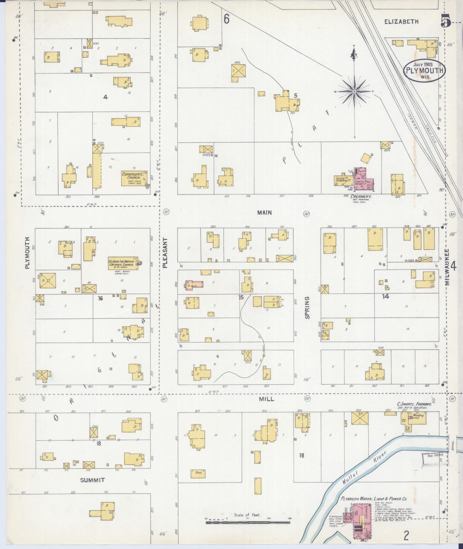 Sanborn Fire Insurance Map from Plymouth, Sheboygan County, Wisconsin (1903), Sheet #0005 - Historic Sanborn Fire Insurance Map Print, vintage old map wall art, antique decor, genealogy gift, Wisconsin Wisconsin map