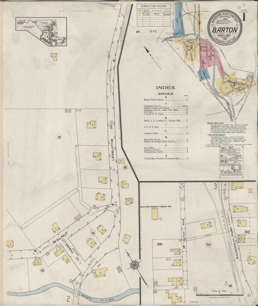 Sanborn Fire Insurance Map from Barton, Allegany County, Maryland (1936), Sheet #0001 - Historic Sanborn Fire Insurance Map Print, vintage old map wall art, antique decor, genealogy gift, Maryland Maryland map