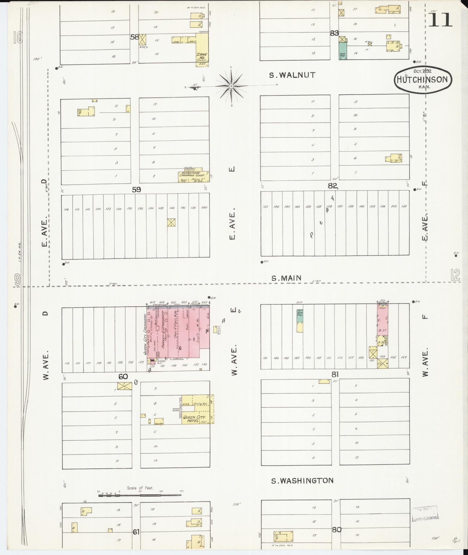 Sanborn Fire Insurance Map from Hutchinson, Reno County, Kansas (1892), Sheet #0011 - Complete Map Set gallery image, historic Sanborn map, vintage wall art, Kansas Kansas