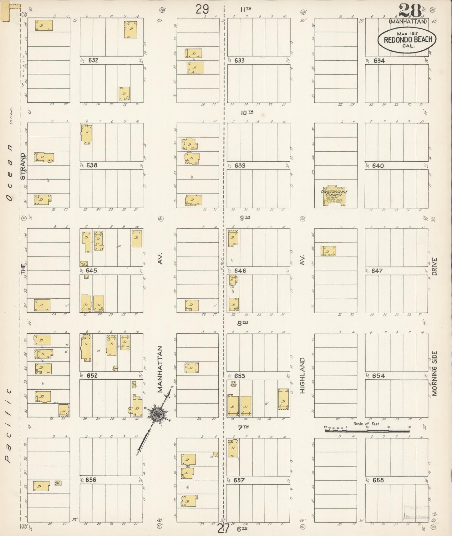 Sanborn Fire Insurance Map from Redondo Beach, Los Angeles County, California (1912), Sheet #0028 - Complete Map Set gallery image, historic Sanborn map, vintage wall art, California California