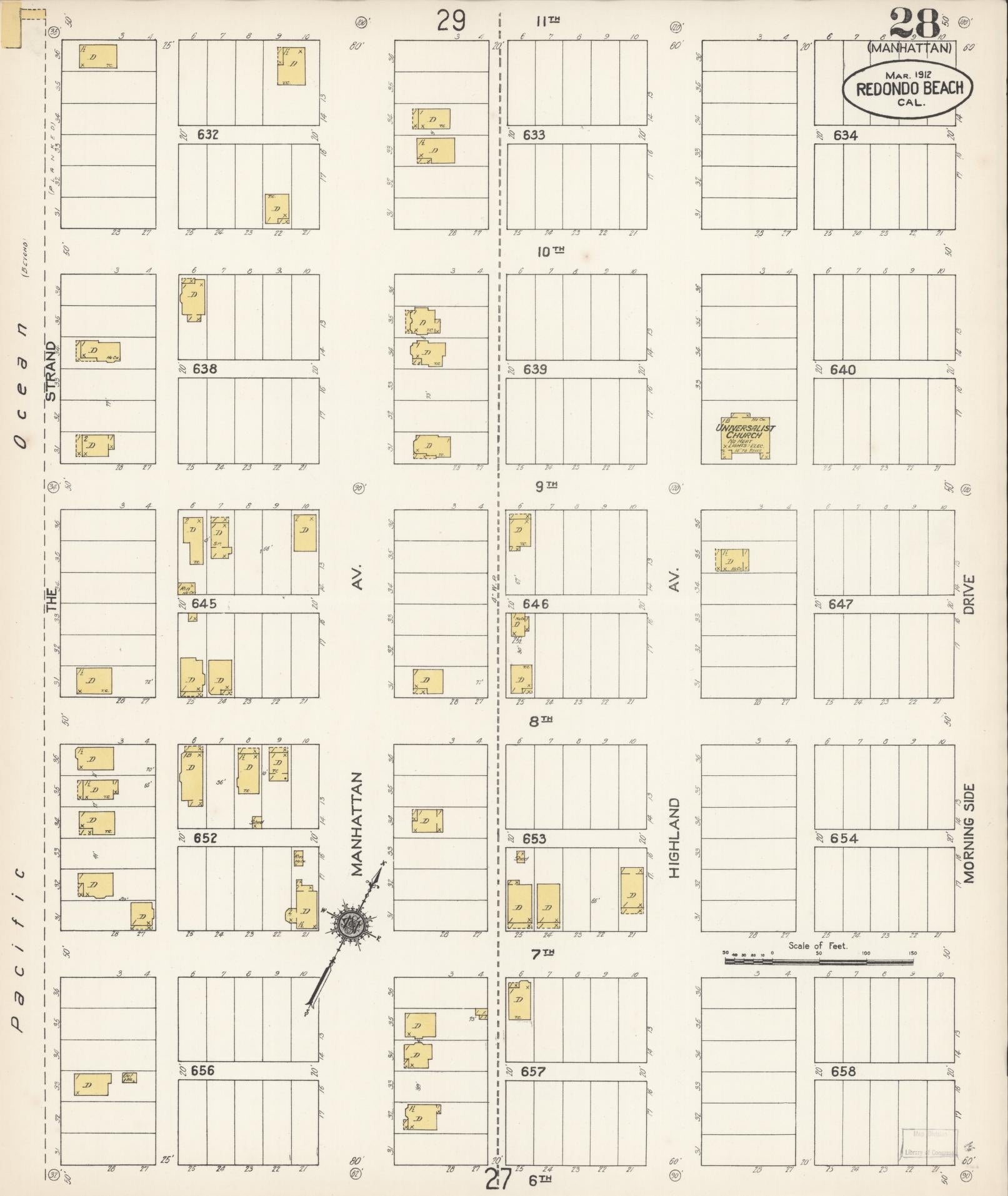Sanborn Fire Insurance Map from Redondo Beach, Los Angeles County, California (1912), Sheet #0028 - Complete Map Set gallery image, historic Sanborn map, vintage wall art, California California