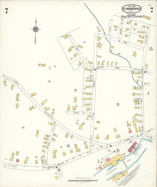 Sanborn Fire Insurance Map from Tilton, Belknap County, New Hampshire (1923), Sheet #0007 - Historic Sanborn Fire Insurance Map Print, vintage old map wall art, antique decor, genealogy gift, New Hampshire New Hampshire map