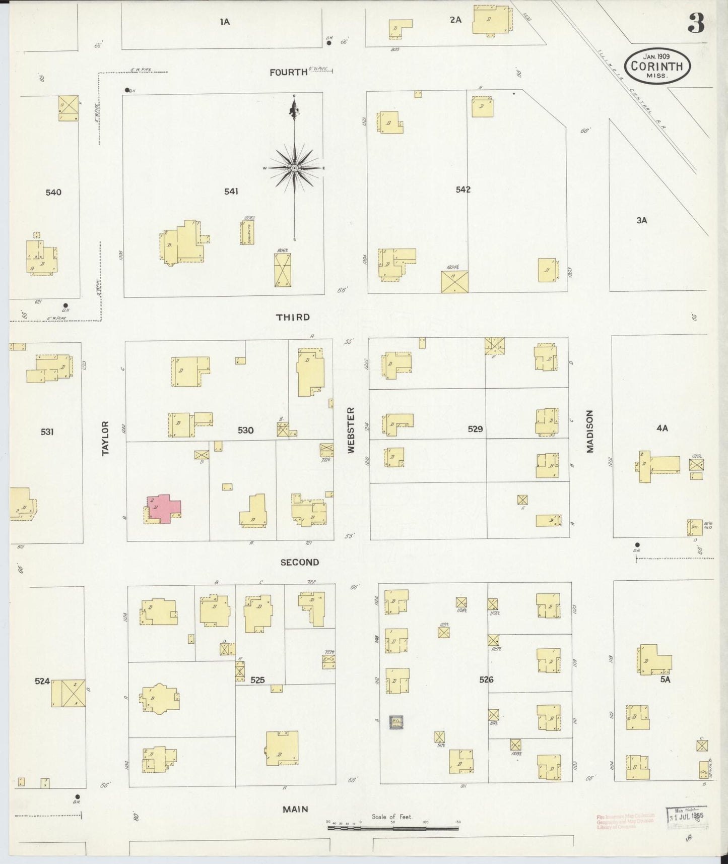 Sanborn Fire Insurance Map from Corinth, Alcorn County, Mississippi (1909), Sheet #0003 - Complete Map Set gallery image, historic Sanborn map, vintage wall art, Mississippi Mississippi