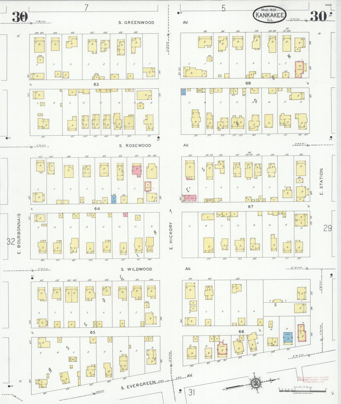 Sanborn Fire Insurance Map from Kankakee, Kankakee County, Illinois (1930), Sheet #0030 - Historic Sanborn Fire Insurance Map Print, vintage old map wall art, antique decor, genealogy gift, Illinois Illinois map