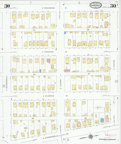 Sanborn Fire Insurance Map from Kankakee, Kankakee County, Illinois (1930), Sheet #0030 - Historic Sanborn Fire Insurance Map Print, vintage old map wall art, antique decor, genealogy gift, Illinois Illinois map