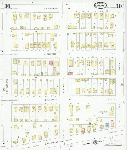 Sanborn Fire Insurance Map from Kankakee, Kankakee County, Illinois (1930), Sheet #0030 - Historic Sanborn Fire Insurance Map Print, vintage old map wall art, antique decor, genealogy gift, Illinois Illinois map