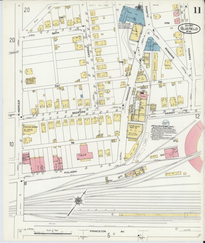 Sanborn Fire Insurance Map from Bluefield, Mercer County, West Virginia (1910), Sheet #0011 - Complete Map Set gallery image, historic Sanborn map, vintage wall art, West Virginia West Virginia