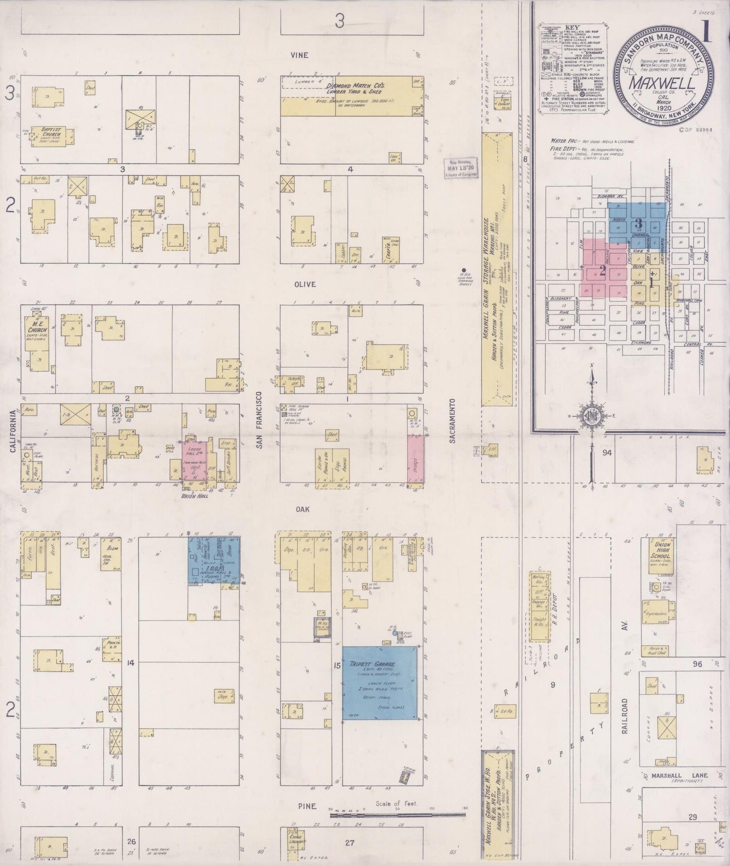 Sanborn Fire Insurance Map from Maxwell, Colusa County, California (1920), Sheet #0001 - Historic Sanborn Fire Insurance Map Print, vintage old map wall art, antique decor, genealogy gift, California California map