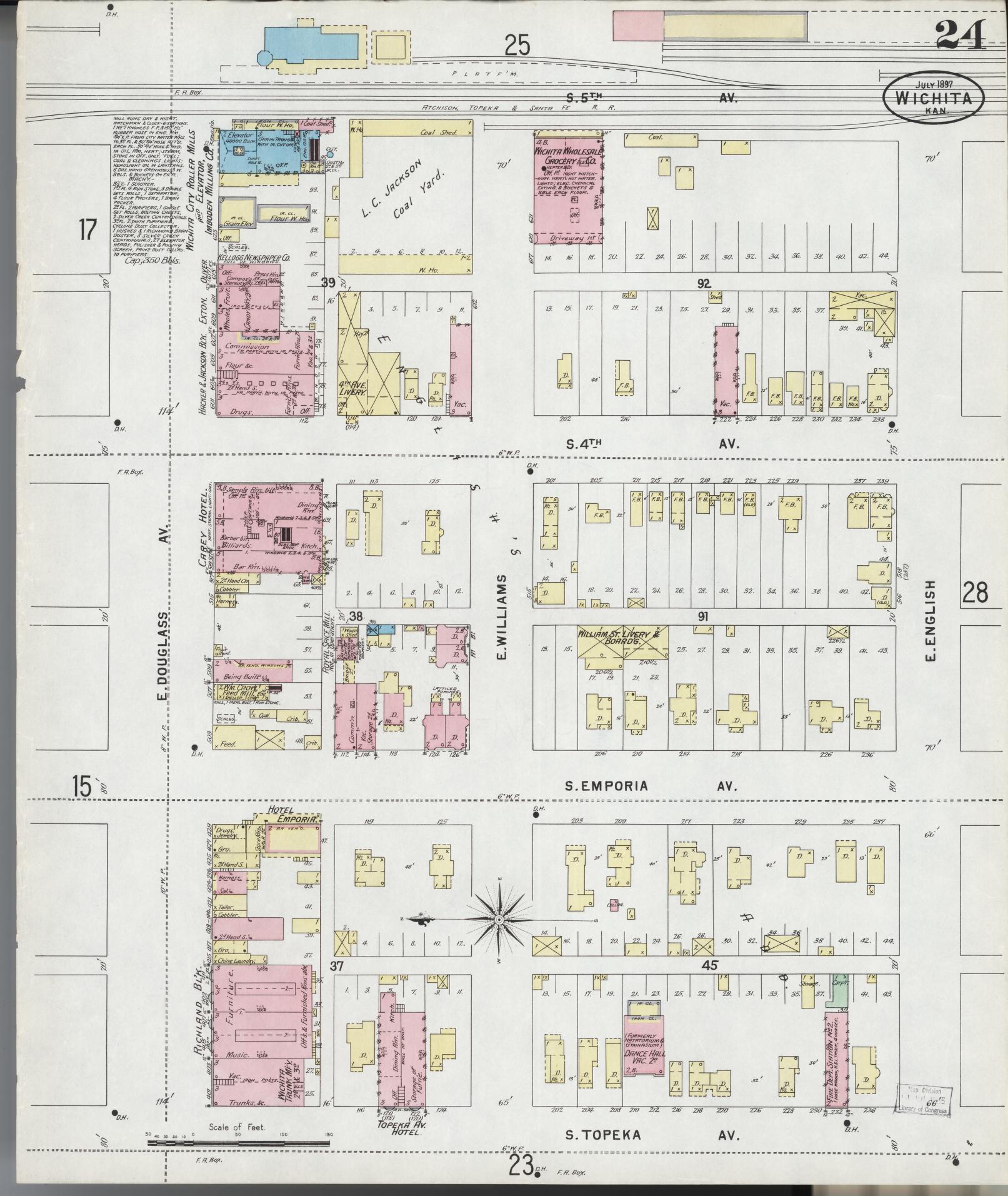 Sanborn Fire Insurance Map from Wichita, Sedgwick County, Kansas (1897), Sheet #0024 - Complete Map Set gallery image, historic Sanborn map, vintage wall art, Kansas Kansas
