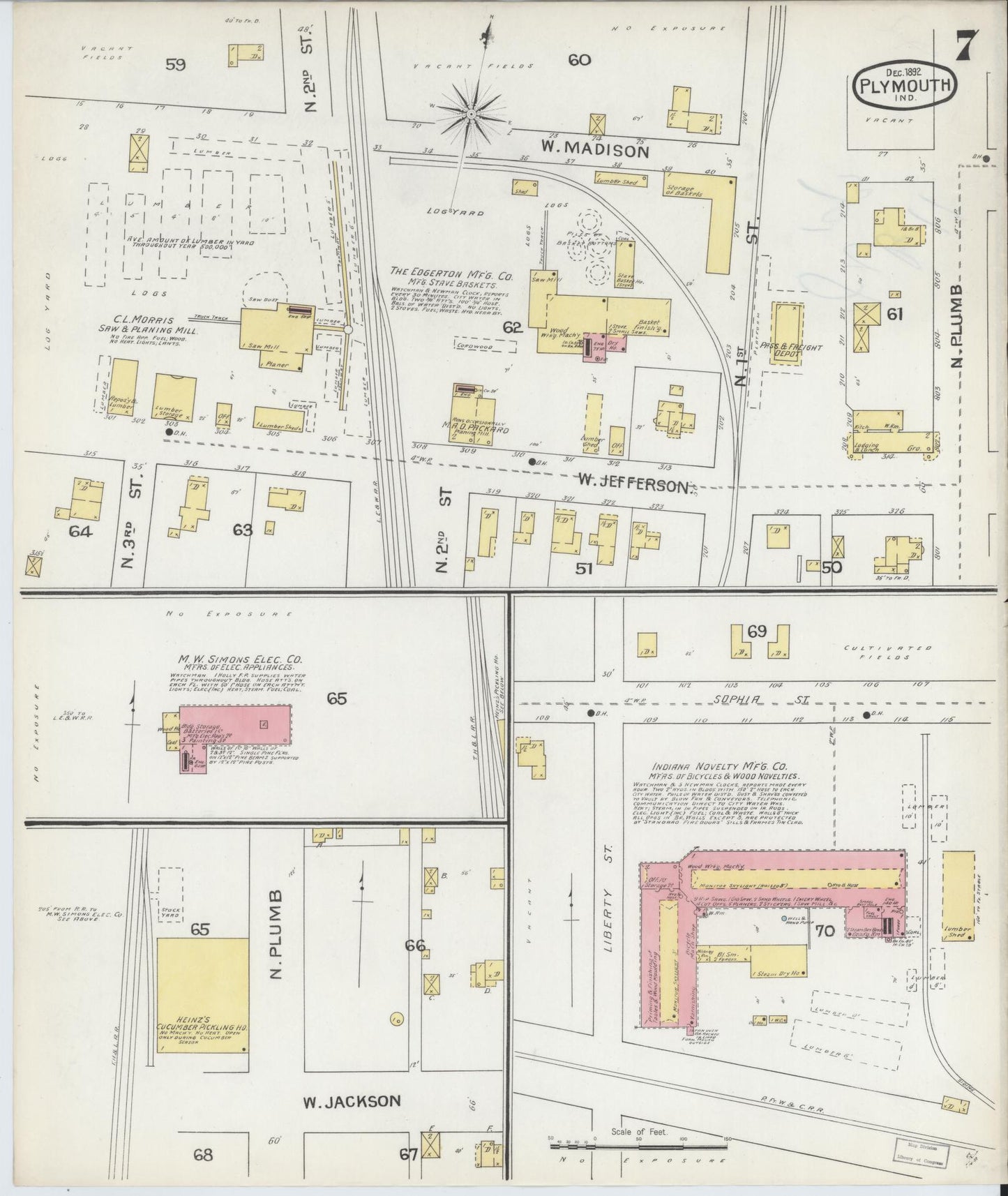 Sanborn Fire Insurance Map from Plymouth, Marhshall County, Indiana (1892), Sheet #0007 - Complete Map Set gallery image, historic Sanborn map, vintage wall art, Indiana Indiana