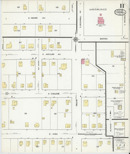 Sanborn Fire Insurance Map from Terrell, Kaufman County, Texas (1921), Sheet #0011 - Historic Sanborn Fire Insurance Map Print, vintage old map wall art, antique decor, genealogy gift, Texas Texas map