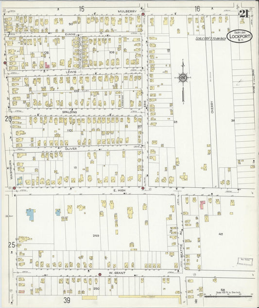 Sanborn Fire Insurance Map from Lockport, Niagara County, New York (1914), Sheet #0021 - Historic Sanborn Fire Insurance Map Print, vintage old map wall art, antique decor, genealogy gift, New York New York map