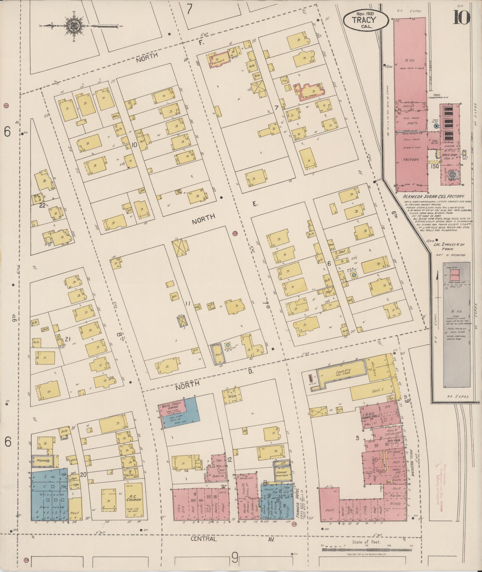Sanborn Fire Insurance Map from Tracy, San Joaquin County, California (1921), Sheet #0010 - Complete Map Set gallery image, historic Sanborn map, vintage wall art, California California