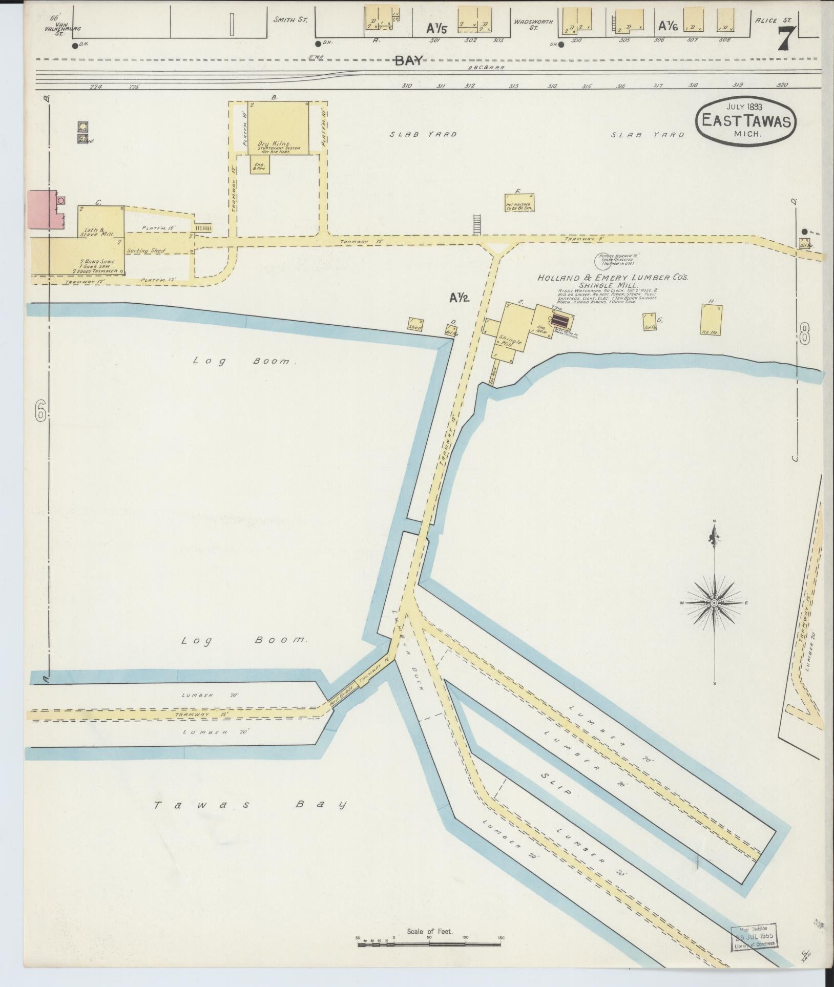Sanborn Fire Insurance Map from East Tawas, Iosco County, Michigan (1893), Sheet #0007 - Complete Map Set gallery image, historic Sanborn map, vintage wall art, Michigan Michigan