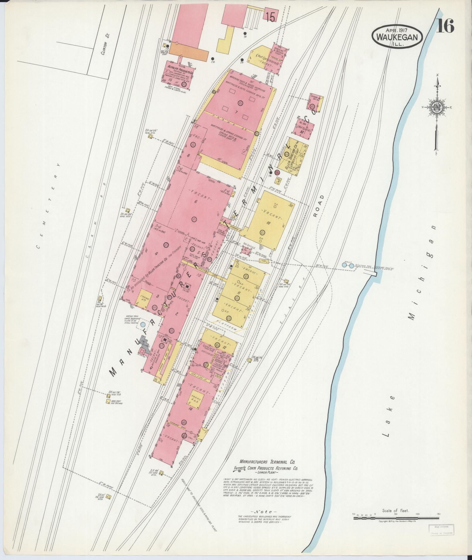 Sanborn Fire Insurance Map from Waukegan, Lake County, Illinois (1917), Sheet #0016 - Complete Map Set gallery image, historic Sanborn map, vintage wall art, Illinois Illinois
