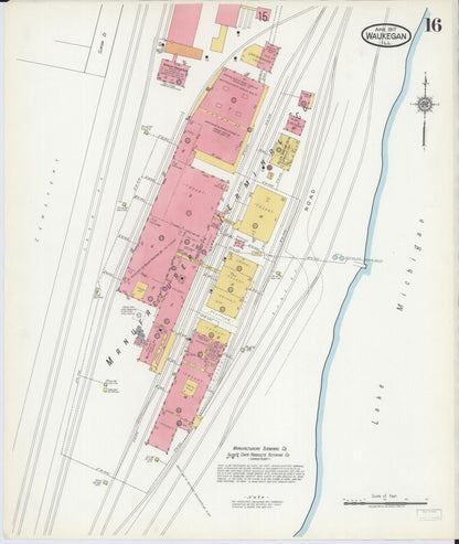 Sanborn Fire Insurance Map from Waukegan, Lake County, Illinois (1917), Sheet #0016 - Complete Map Set gallery image, historic Sanborn map, vintage wall art, Illinois Illinois