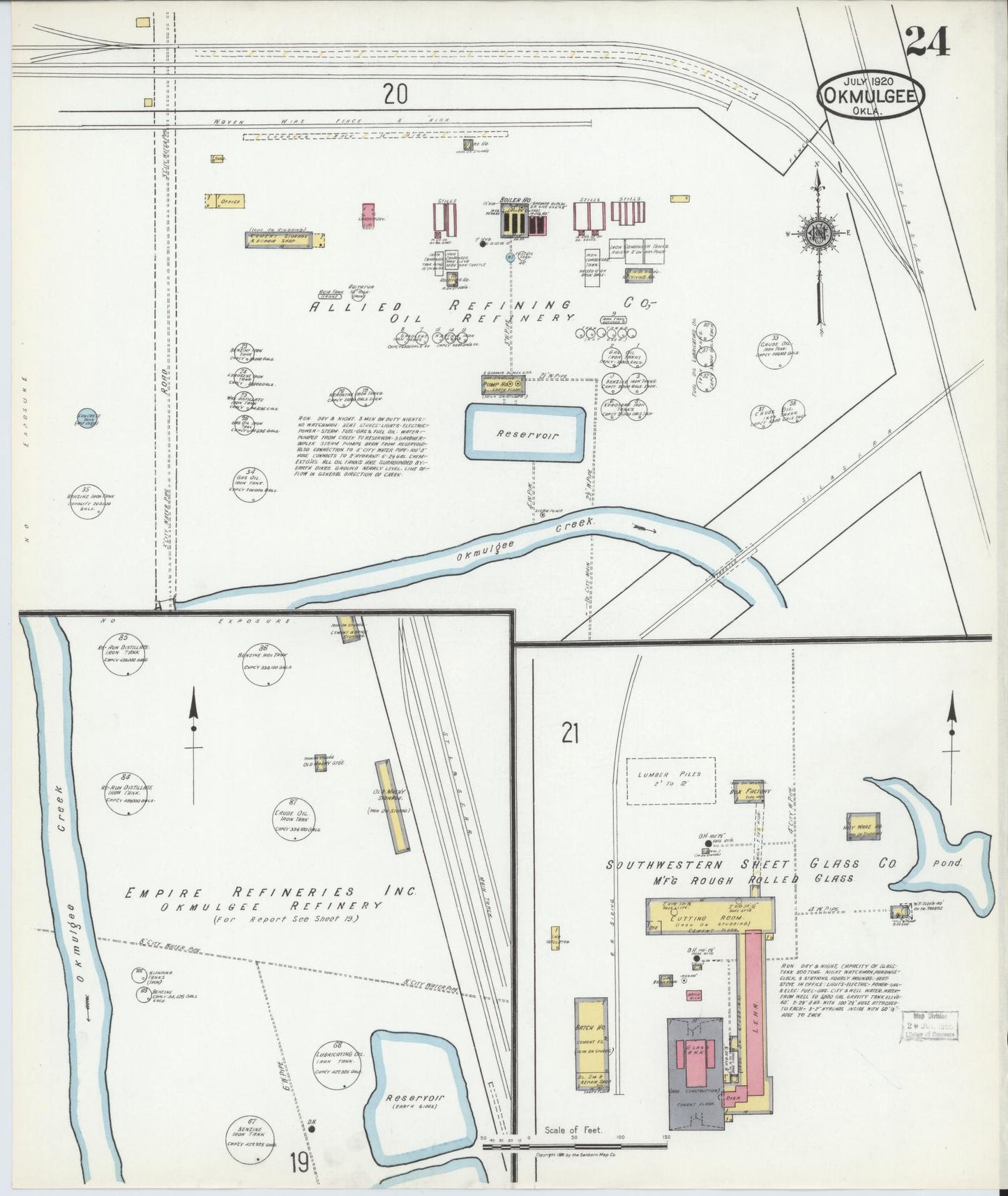 Sanborn Fire Insurance Map from Okmulgee, Okmulgee County, Oklahoma (1920), Sheet #0024 - Complete Map Set gallery image, historic Sanborn map, vintage wall art, Oklahoma Oklahoma