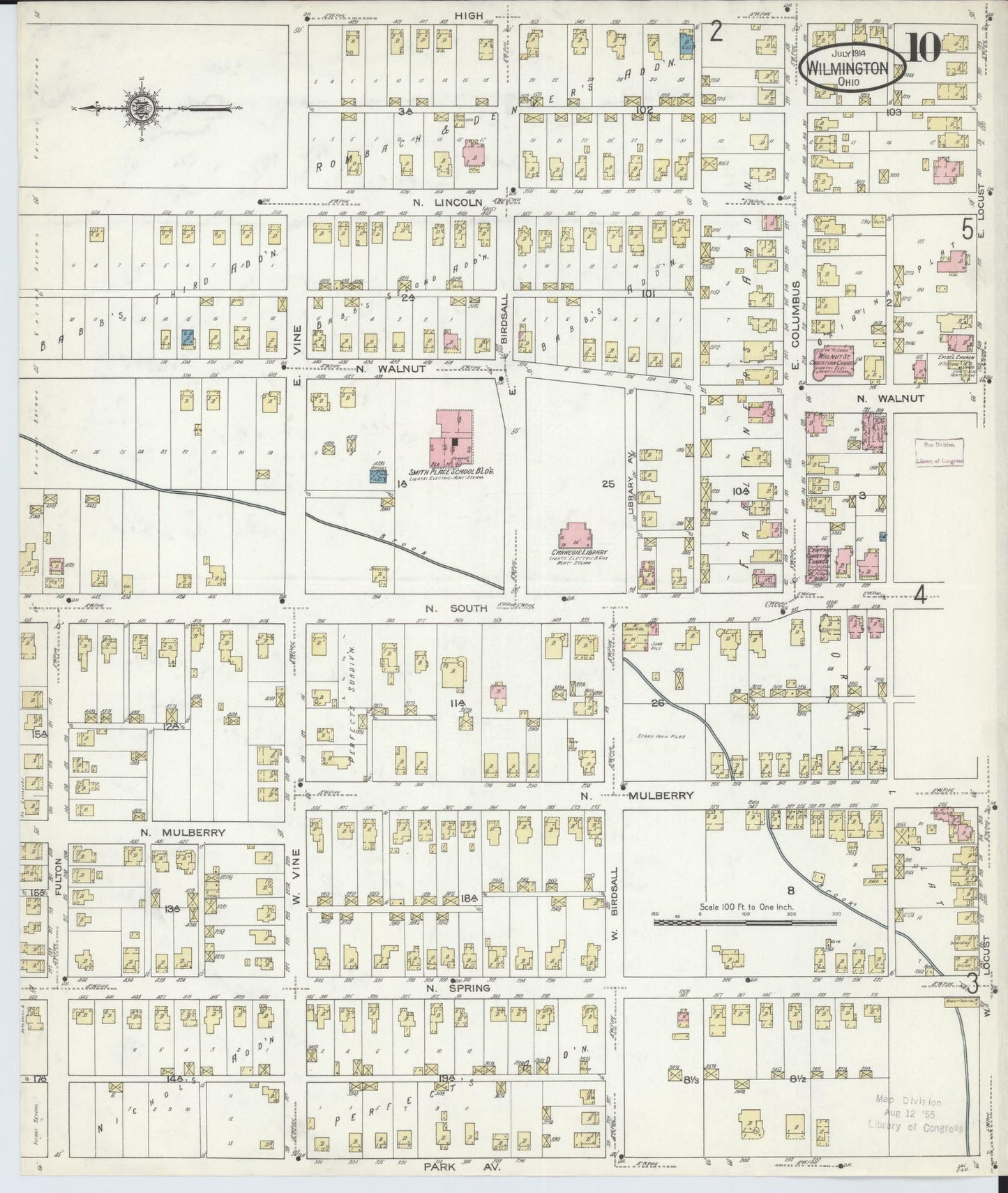 Sanborn Fire Insurance Map from Wilmington, Clinton County, Ohio (1914), Sheet #0010 - Complete Map Set gallery image, historic Sanborn map, vintage wall art, Ohio Ohio