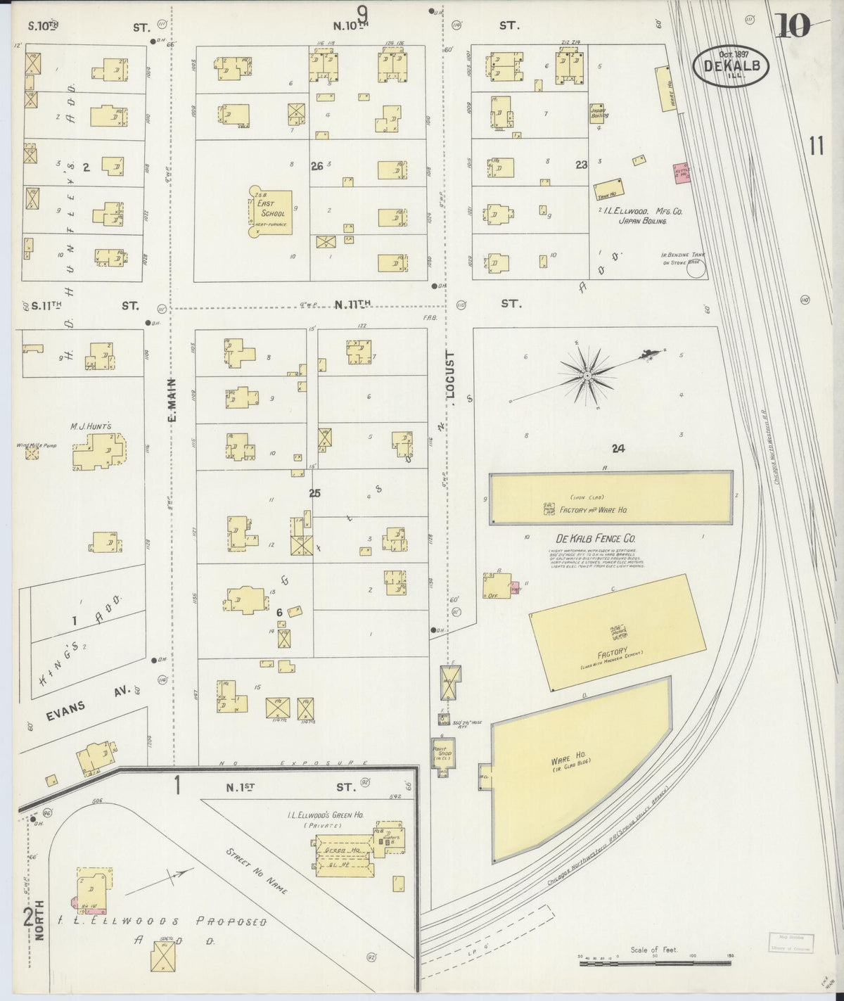 Sanborn Fire Insurance Map from De Kalb, De Kalb County, Illinois (1897), Sheet #0010 - Complete Map Set gallery image, historic Sanborn map, vintage wall art, Illinois Illinois