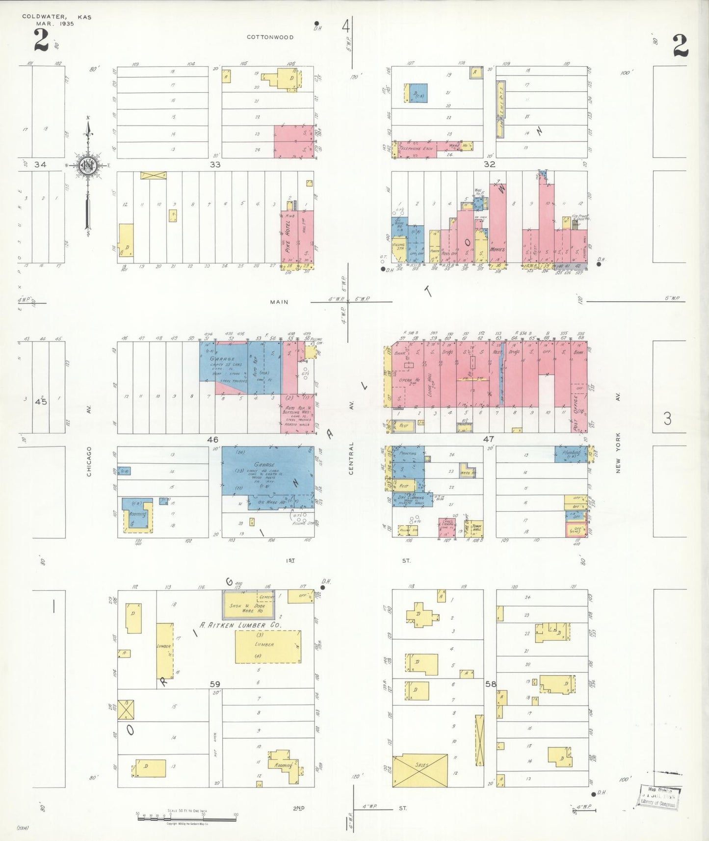 Sanborn Fire Insurance Map from Coldwater, Comanche County, Kansas (1935), Sheet #0002 - Complete Map Set gallery image, historic Sanborn map, vintage wall art, Kansas Kansas