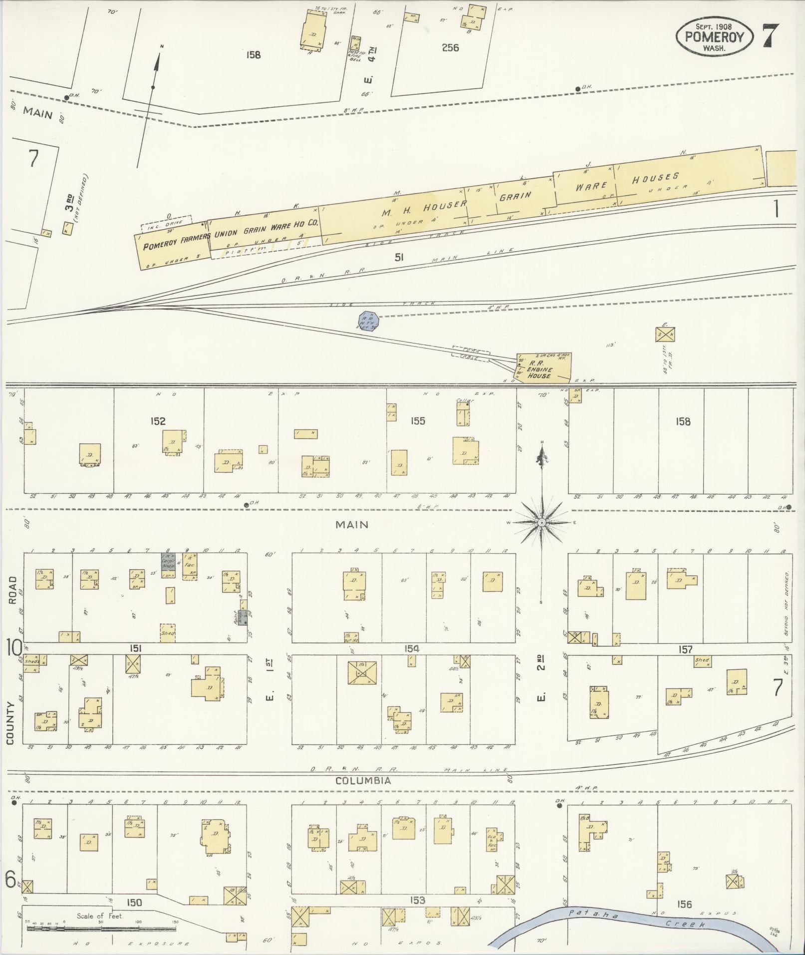 Sanborn Fire Insurance Map from Pomeroy, Garfield County, Washington (1908), Sheet #0007 - Historic Sanborn Fire Insurance Map Print, vintage old map wall art, antique decor, genealogy gift, Washington Washington map