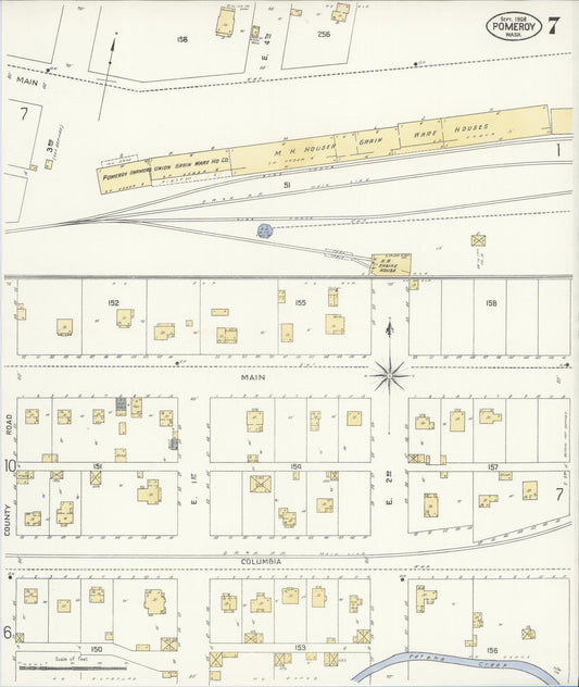 Sanborn Fire Insurance Map from Pomeroy, Garfield County, Washington (1908), Sheet #0007 - Historic Sanborn Fire Insurance Map Print, vintage old map wall art, antique decor, genealogy gift, Washington Washington map