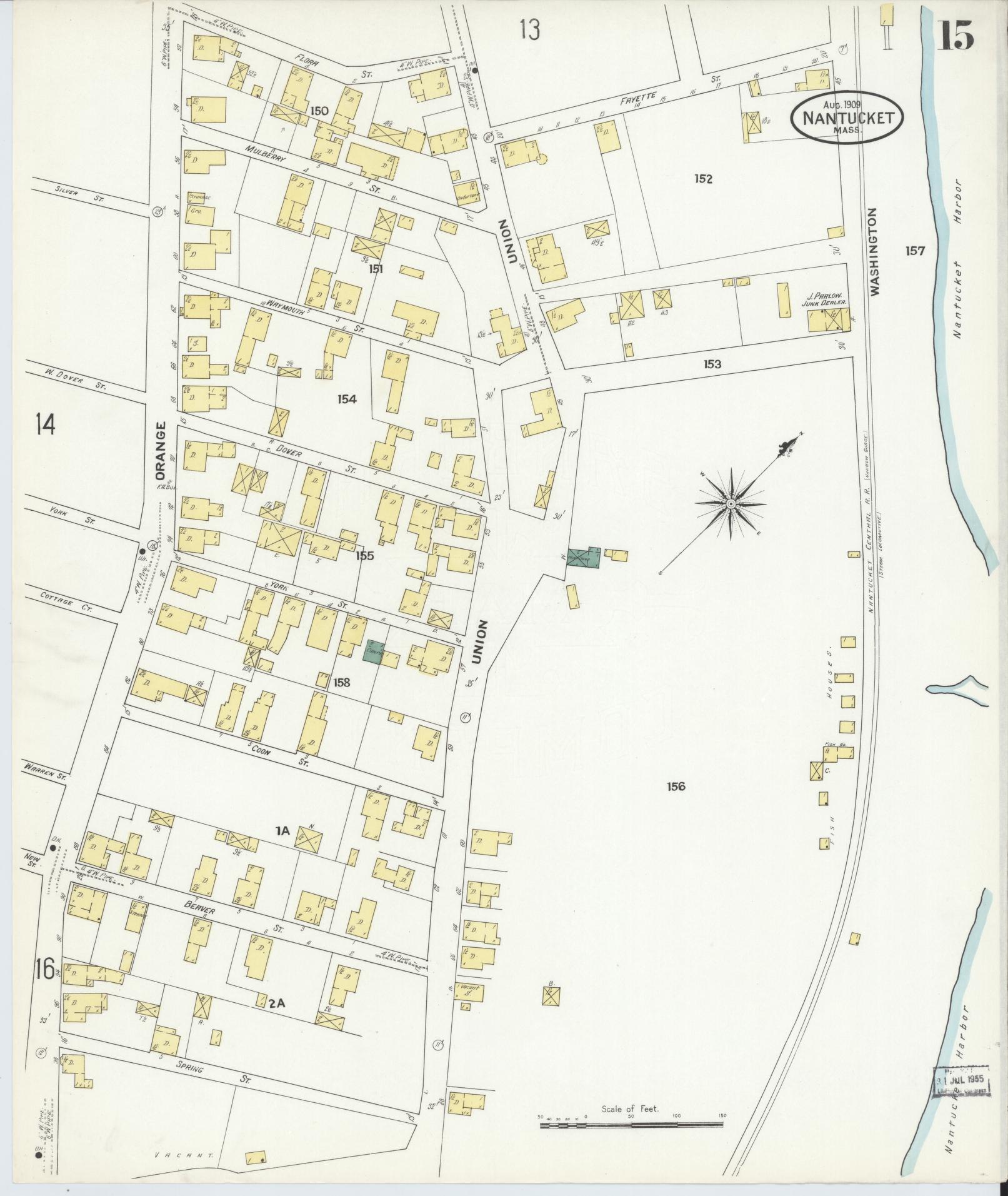 Sanborn Fire Insurance Map from Nantucket, Nantucket County, Massachusetts (1909), Sheet #0015 - Historic Sanborn Fire Insurance Map Print, vintage old map wall art, antique decor, genealogy gift, Massachusetts Massachusetts map