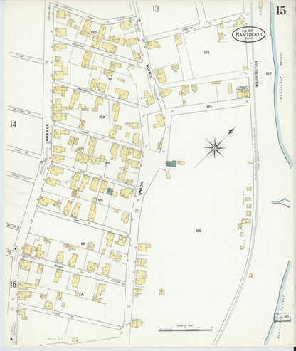 Sanborn Fire Insurance Map from Nantucket, Nantucket County, Massachusetts (1909), Sheet #0015 - Historic Sanborn Fire Insurance Map Print, vintage old map wall art, antique decor, genealogy gift, Massachusetts Massachusetts map