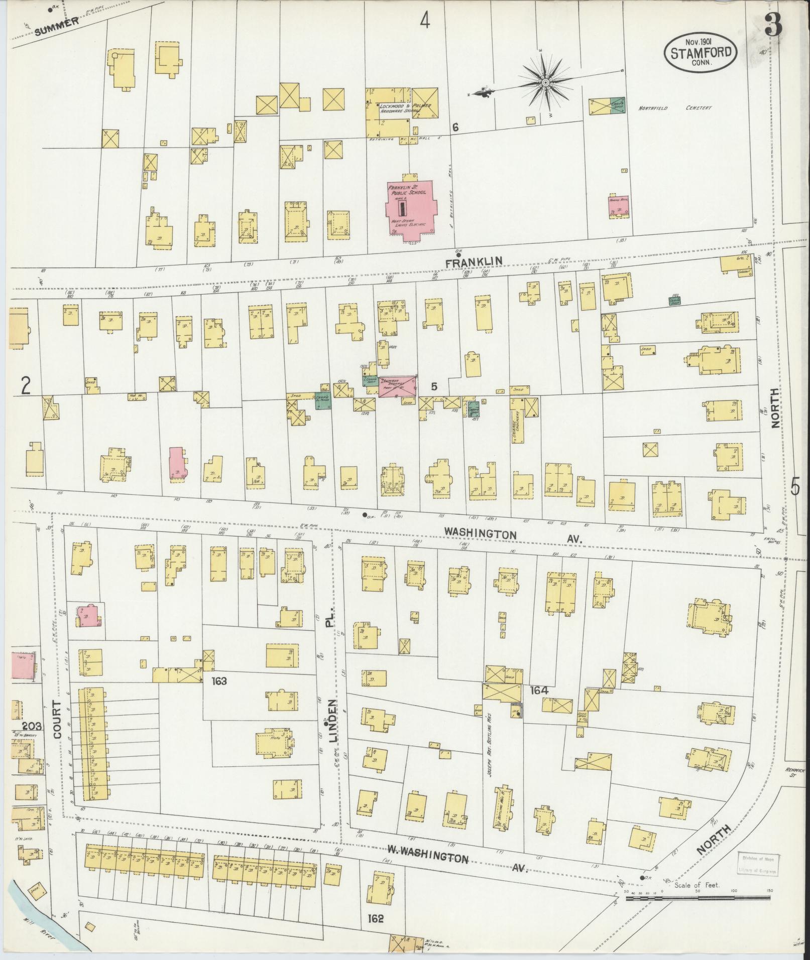 Sanborn Fire Insurance Map from Stamford, Fairfield County, Connecticut (1901), Sheet #0003 - Complete Map Set gallery image, historic Sanborn map, vintage wall art, Connecticut Connecticut